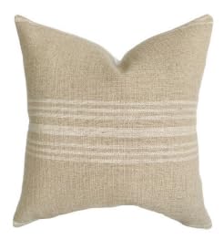Pillow Cover 100% Linen 20 x 20 inches Double Sided Block Print with Zipper for Easy Removal Home Decor Shabby Chic Farmhouse Neutral Decorative Sofa Couch Accent (Plaid White Grey)
