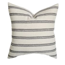 Pillow Cover 100% Linen 20 x 20 inches Double Sided Block Print with Zipper for Easy Removal Home Decor Shabby Chic Farmhouse Neutral Decorative Sofa Couch Accent (Plaid White Grey)
