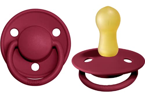 BIBS De Lux Baby Pacifier 2-Pack | Made in Denmark | BPA Free Dummy Soother, Round Nipple. Natural Rubber Latex, Size 2 (6-18 Months), Vanilla/Dark Oak