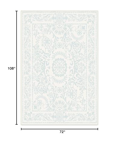 RUGGABLE Washable 2x3 Area Rug, Delphina Delft Blue, Premium Vintage Rugs for Living Room, Bedroom, Kitchen, Office, Classroom with Gripper Non Slip Pad