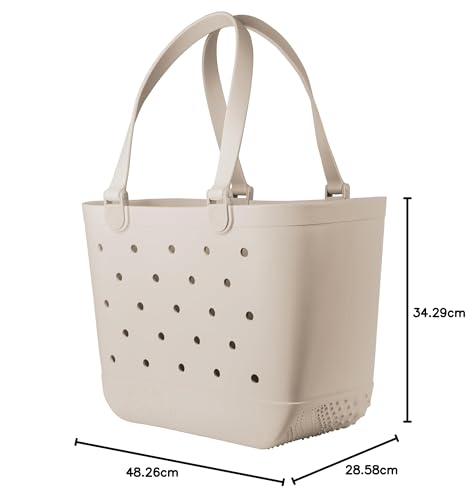 Simple Modern Beach Bag Rubber Tote | Waterproof Medium Tote Bag with Zipper Pocket for Pool, Groceries, Sports | Gifts For Women | Getaway Bag Collection | Almond Birch