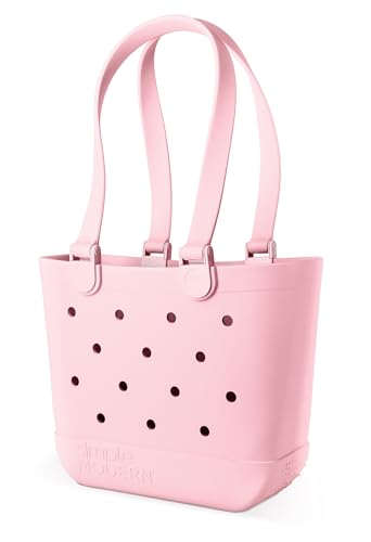 Simple Modern Beach Bag Rubber Tote | Waterproof Medium Tote Bag with Zipper Pocket for Pool, Groceries, Sports | Gifts For Women | Getaway Bag Collection | Almond Birch