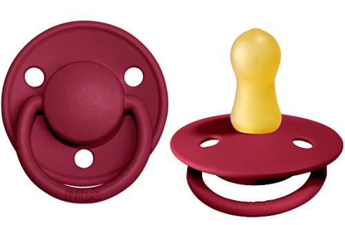 BIBS De Lux Baby Pacifier 2-Pack | Made in Denmark | BPA Free Dummy Soother, Round Nipple. Natural Rubber Latex, Size 2 (6-18 Months), Vanilla/Dark Oak