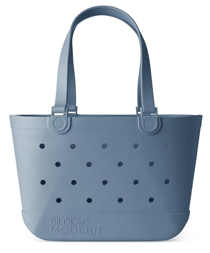 Simple Modern Beach Bag Rubber Tote | Waterproof Medium Tote Bag with Zipper Pocket for Pool, Groceries, Sports | Gifts For Women | Getaway Bag Collection | Almond Birch