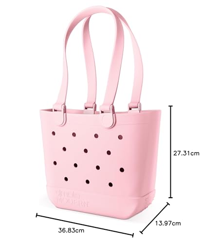 Simple Modern Beach Bag Rubber Tote | Waterproof Medium Tote Bag with Zipper Pocket for Pool, Groceries, Sports | Gifts For Women | Getaway Bag Collection | Almond Birch