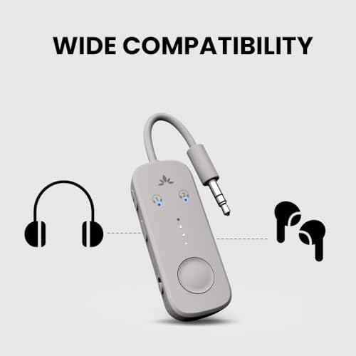 Avantree Relay - Premium Airplane Bluetooth 5.3 Adapter, Supports 2 AirPods or Headphones with aptX-Low Latency - 3.5mm AUX Jack Wireless Audio Transmitter for Planes, Travel, Airline, TV, Gym, Tablet