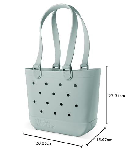 Simple Modern Beach Bag Rubber Tote | Waterproof Medium Tote Bag with Zipper Pocket for Pool, Groceries, Sports | Gifts For Women | Getaway Bag Collection | Almond Birch