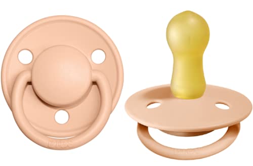 BIBS De Lux Baby Pacifier 2-Pack | Made in Denmark | BPA Free Dummy Soother, Round Nipple. Natural Rubber Latex, Size 2 (6-18 Months), Vanilla/Dark Oak