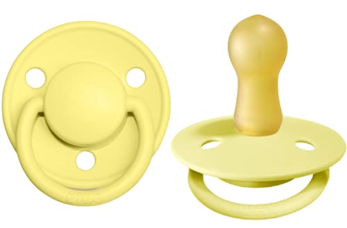 BIBS De Lux Baby Pacifier 2-Pack | Made in Denmark | BPA Free Dummy Soother, Round Nipple. Natural Rubber Latex, Size 2 (6-18 Months), Vanilla/Dark Oak