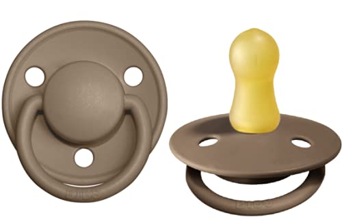 BIBS De Lux Baby Pacifier 2-Pack | Made in Denmark | BPA Free Dummy Soother, Round Nipple. Natural Rubber Latex, Size 2 (6-18 Months), Vanilla/Dark Oak