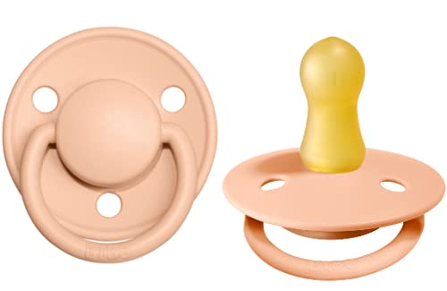 BIBS De Lux Baby Pacifier 2-Pack | Made in Denmark | BPA Free Dummy Soother, Round Nipple. Natural Rubber Latex, Size 2 (6-18 Months), Vanilla/Dark Oak