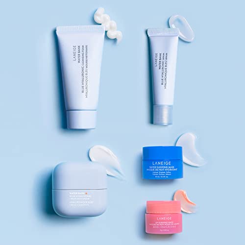LANEIGE Icons To Go & Besties Set: Water Bank Cream, Cream Skin, Water Sleeping Mask, Lip Sleeping Mask, Hyaluronic Acid, Squalane, Coconut Oil, Vitamin C, Travel Friendly