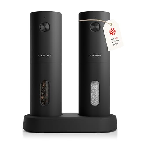 LARS NYSØM Electric Salt and Pepper Grinder Set I Automatic Salt and Pepper Mills with Adjustable Ceramic Grinder I USB Rechargeable Electric Spice Grinder Set (Almond Beige)