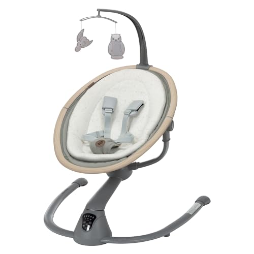 Maxi-Cosi Cassia Baby Swing, infant swing, automatic motion sensor, music, toys, recline, portable, 360 degree rotation, lightweight & foldable, Horizon Sand