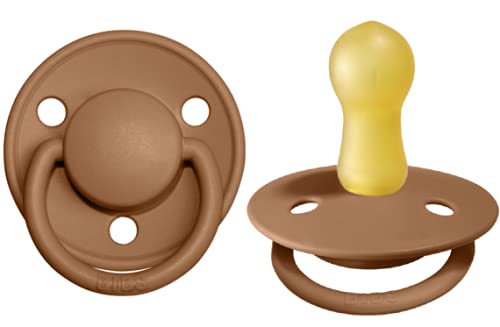 BIBS De Lux Baby Pacifier 2-Pack | Made in Denmark | BPA Free Dummy Soother, Round Nipple. Natural Rubber Latex, Size 2 (6-18 Months), Vanilla/Dark Oak