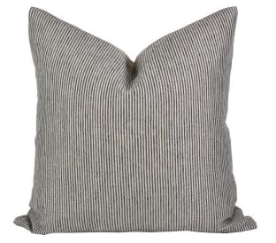 Pillow Cover 100% Linen 20 x 20 inches Double Sided Block Print with Zipper for Easy Removal Home Decor Shabby Chic Farmhouse Neutral Decorative Sofa Couch Accent (Plaid White Grey)