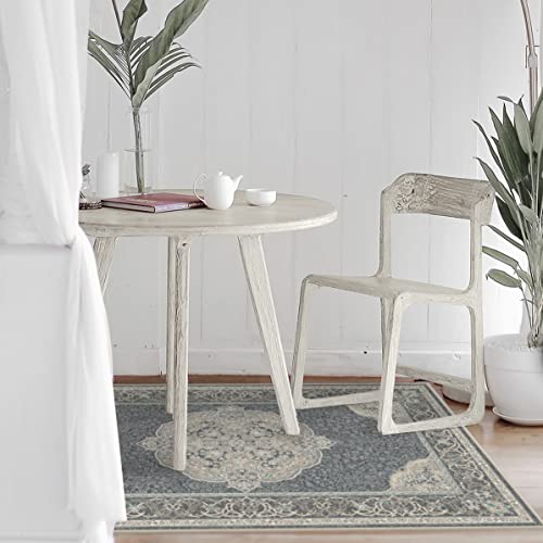 RUGGABLE Disney Traditional Mickey Mouse Washable Rug - Perfect Area Rug for Nursery Playroom Kids Room - Pet & Child Friendly - Stain & Water Resistant - Damask Grey 3&