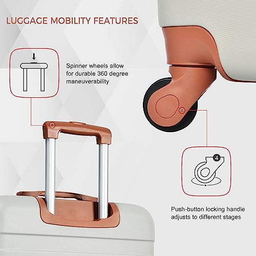 Merax 3 Pcs ABS Hardside Luggage Sets TSA Lock Spinner Wheel Suitcases, Pearly White, 20/24/28 Inch