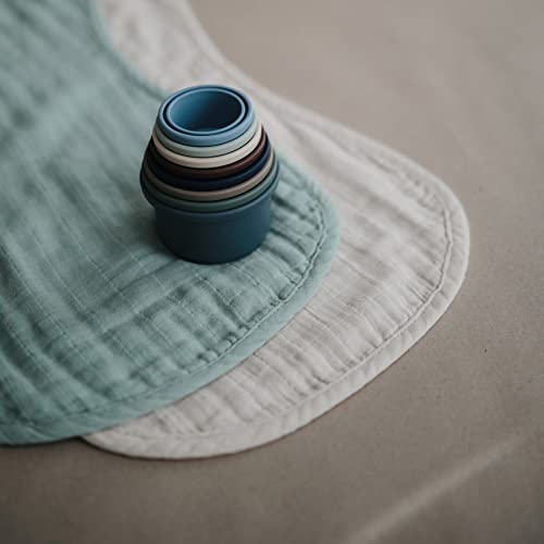 mushie Muslin Baby Burp Cloths | 100% Organic Cotton, Set of 2 (Olive Check/Natural Check)