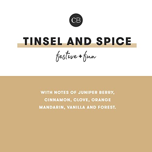 Capri Blue Tinsel & Spice Holiday Candle - Signature Glam Jar Candle - Juniper Berry, Cinnamon & Vanilla Scented Candles - Soy Wax Blend - Christmas Decor - Maroon Glitter Candle Holder (19 oz)