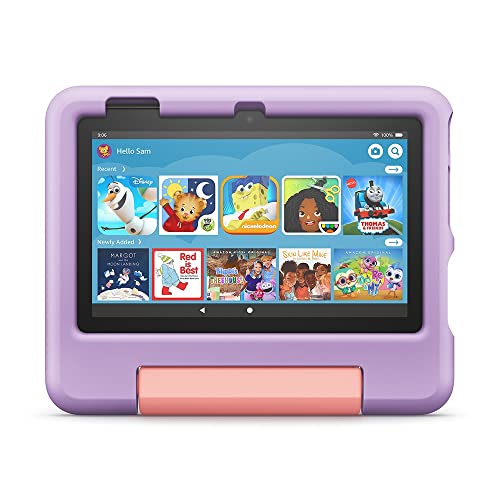 Amazon Fire 7 Kids tablet, ages 3-7. Top-selling 7" kids tablet on Amazon - 2022 | ad-free content with parental controls included, 10-hr battery, 16 GB, Purple