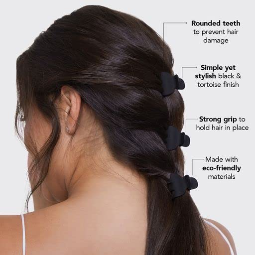 Kitsch Small Hair Clips for Women, Recycled Plastic Small Claw Clips & Mini Claw Clips for Hair, Mini Hair Clips for Thin Hair, Tiny Jaw Clip for Hair, 16 pcs (Tortoise & Black)