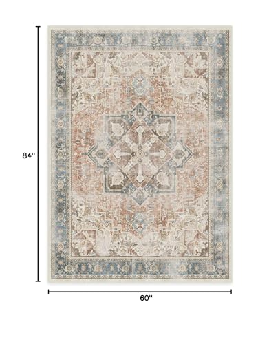 RUGGABLE Kamran Washable Rug - Perfect Vintage Area Rug for Living Room Bedroom Kitchen - Pet & Child Friendly - Stain & Water Resistant - Hazel 5&
