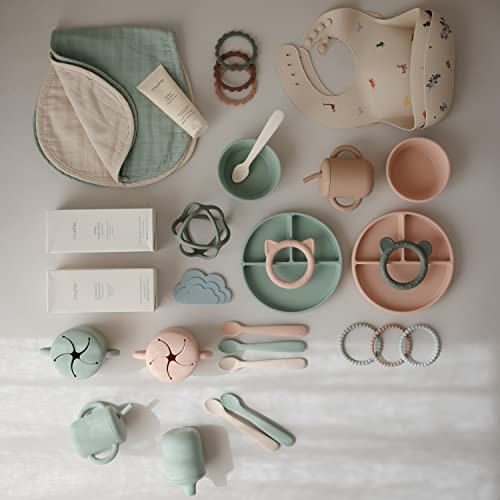 mushie Muslin Baby Burp Cloths | 100% Organic Cotton, Set of 2 (Olive Check/Natural Check)