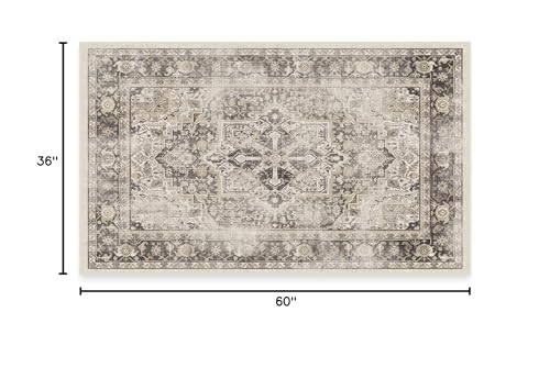 RUGGABLE Kamran Washable Rug - Perfect Vintage Area Rug for Living Room Bedroom Kitchen - Pet & Child Friendly - Stain & Water Resistant - Hazel 5&