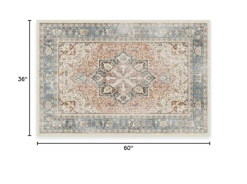 RUGGABLE Kamran Washable Rug - Perfect Vintage Area Rug for Living Room Bedroom Kitchen - Pet & Child Friendly - Stain & Water Resistant - Hazel 5&