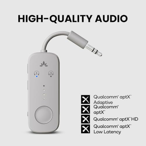 Avantree Relay - Premium Airplane Bluetooth 5.3 Adapter, Supports 2 AirPods or Headphones with aptX-Low Latency - 3.5mm AUX Jack Wireless Audio Transmitter for Planes, Travel, Airline, TV, Gym, Tablet