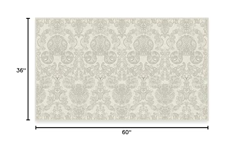 RUGGABLE Disney Traditional Mickey Mouse Washable Rug - Perfect Area Rug for Nursery Playroom Kids Room - Pet & Child Friendly - Stain & Water Resistant - Damask Grey 3&