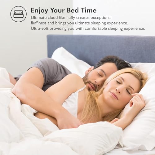 Luxurious Queen Size Goose Down Fiber Waterfowl Feather Fiber Comforter Duvet, 100% Egyptian Cotton Cover, 48 oz. Fill Weight, Baffle Box Design, White Solid