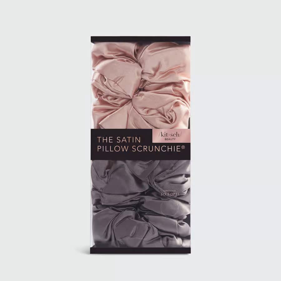 Kitsch 5 Count Velvet Hair Scrunchies for Women - Hair Ties for Thick Hair, Girls, Women, Cute Scrunchies, Soft Hair Accessories, Blush/Mauve