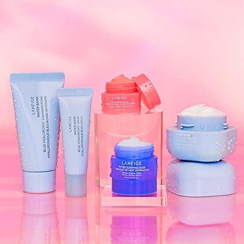 LANEIGE Icons To Go & Besties Set: Water Bank Cream, Cream Skin, Water Sleeping Mask, Lip Sleeping Mask, Hyaluronic Acid, Squalane, Coconut Oil, Vitamin C, Travel Friendly