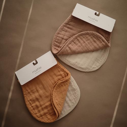 mushie Muslin Baby Burp Cloths | 100% Organic Cotton, Set of 2 (Olive Check/Natural Check)