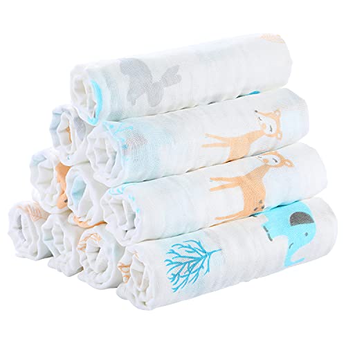 Yoofoss Muslin Burp Cloths for Baby 10 Pack 100% Cotton Baby Washcloths for Boys Girls Large 20&