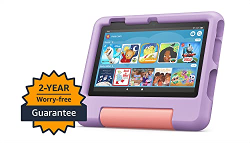 Amazon Fire 7 Kids tablet, ages 3-7. Top-selling 7" kids tablet on Amazon - 2022 | ad-free content with parental controls included, 10-hr battery, 16 GB, Purple