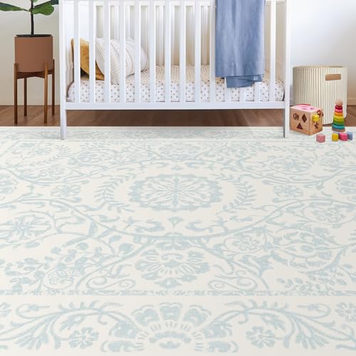 RUGGABLE Washable 2x3 Area Rug, Delphina Delft Blue, Premium Vintage Rugs for Living Room, Bedroom, Kitchen, Office, Classroom with Gripper Non Slip Pad