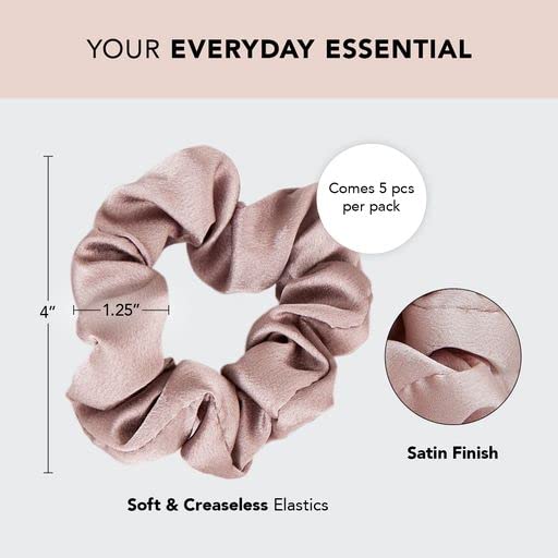 Kitsch 5 Count Velvet Hair Scrunchies for Women - Hair Ties for Thick Hair, Girls, Women, Cute Scrunchies, Soft Hair Accessories, Blush/Mauve