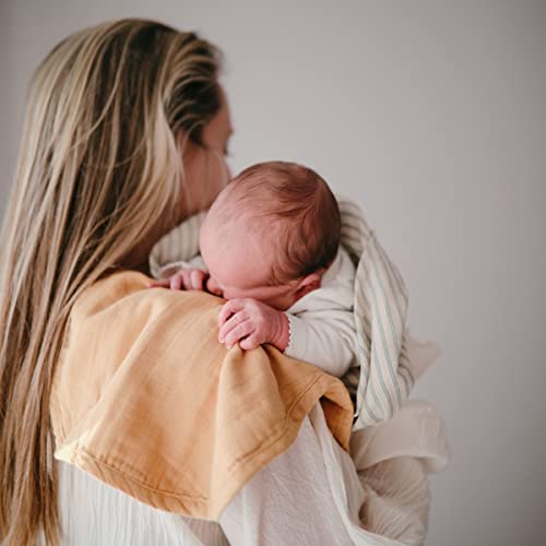 mushie Muslin Baby Burp Cloths | 100% Organic Cotton, Set of 2 (Olive Check/Natural Check)