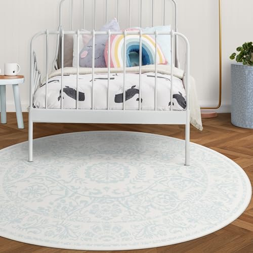 RUGGABLE Washable 2x3 Area Rug, Delphina Delft Blue, Premium Vintage Rugs for Living Room, Bedroom, Kitchen, Office, Classroom with Gripper Non Slip Pad