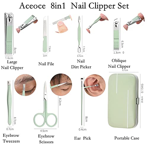 Manicure Set Professional Grooming Kits, Nail Clippers Pedicure Kit 8pcs Nail Kit Pedicure Set Tools with Aceoce Travel Case for Women Men Home or Salon Gift