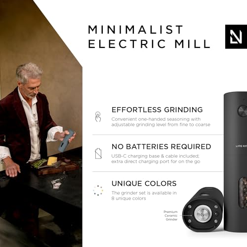 LARS NYSØM Electric Salt and Pepper Grinder Set I Automatic Salt and Pepper Mills with Adjustable Ceramic Grinder I USB Rechargeable Electric Spice Grinder Set (Almond Beige)