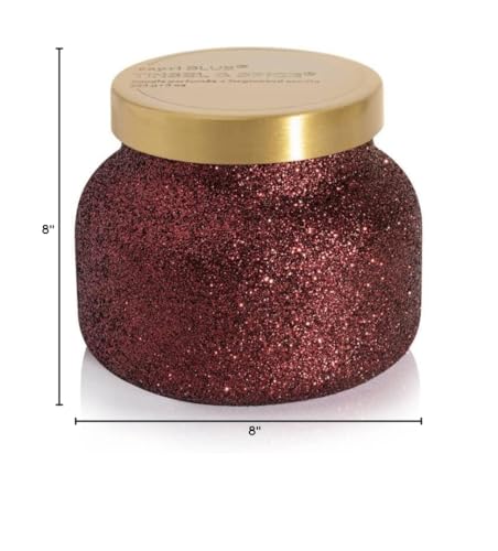 Capri Blue Tinsel & Spice Holiday Candle - Signature Glam Jar Candle - Juniper Berry, Cinnamon & Vanilla Scented Candles - Soy Wax Blend - Christmas Decor - Maroon Glitter Candle Holder (19 oz)