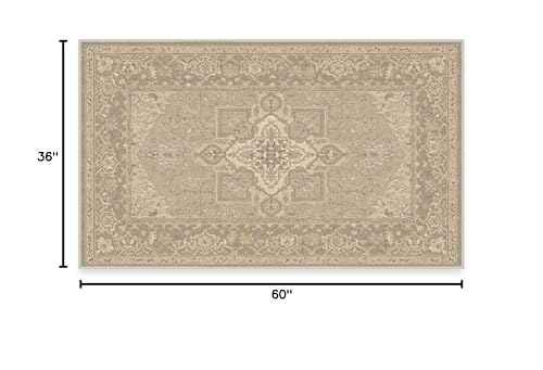 RUGGABLE Maral Heriz Washable Rug - Perfect Vintage Area Rug for Living Room Bedroom Kitchen - Pet & Child Friendly - Stain & Water Resistant - Creme 3&