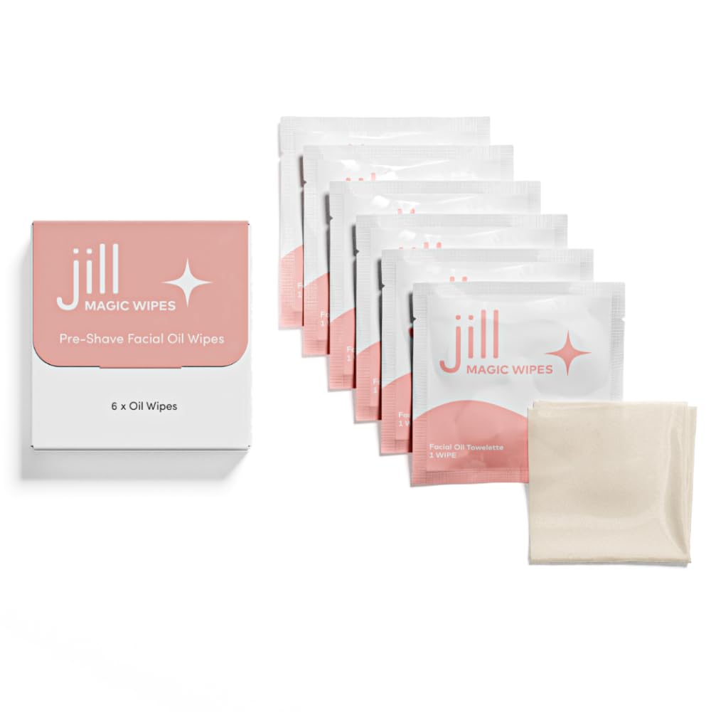 Jill Magic Wipes Pre Shave Dermaplane Oil Wipes for Face 6 Pack | Step 1 to Dermaplane Kit by Jill | Vitamin E, Squalane, Argan & Rosehip Oil