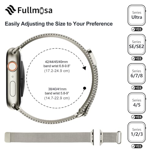 Fullmosa Compatible with Apple Watch Band 49mm 46mm 45mm 44mm 42mm 41mm 40mm 38mm Women Men, Stainless Steel Milanese Loop Replacement iWatch Bands Ultra 2/1 Series 10 9 8 7 6 5 4 3 2 1 SE