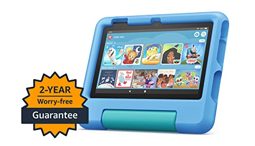 Amazon Fire 7 Kids tablet, ages 3-7. Top-selling 7" kids tablet on Amazon - 2022 | ad-free content with parental controls included, 10-hr battery, 16 GB, Purple