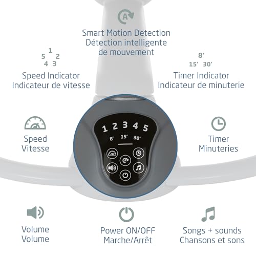 Maxi-Cosi Cassia Baby Swing, infant swing, automatic motion sensor, music, toys, recline, portable, 360 degree rotation, lightweight & foldable, Horizon Sand